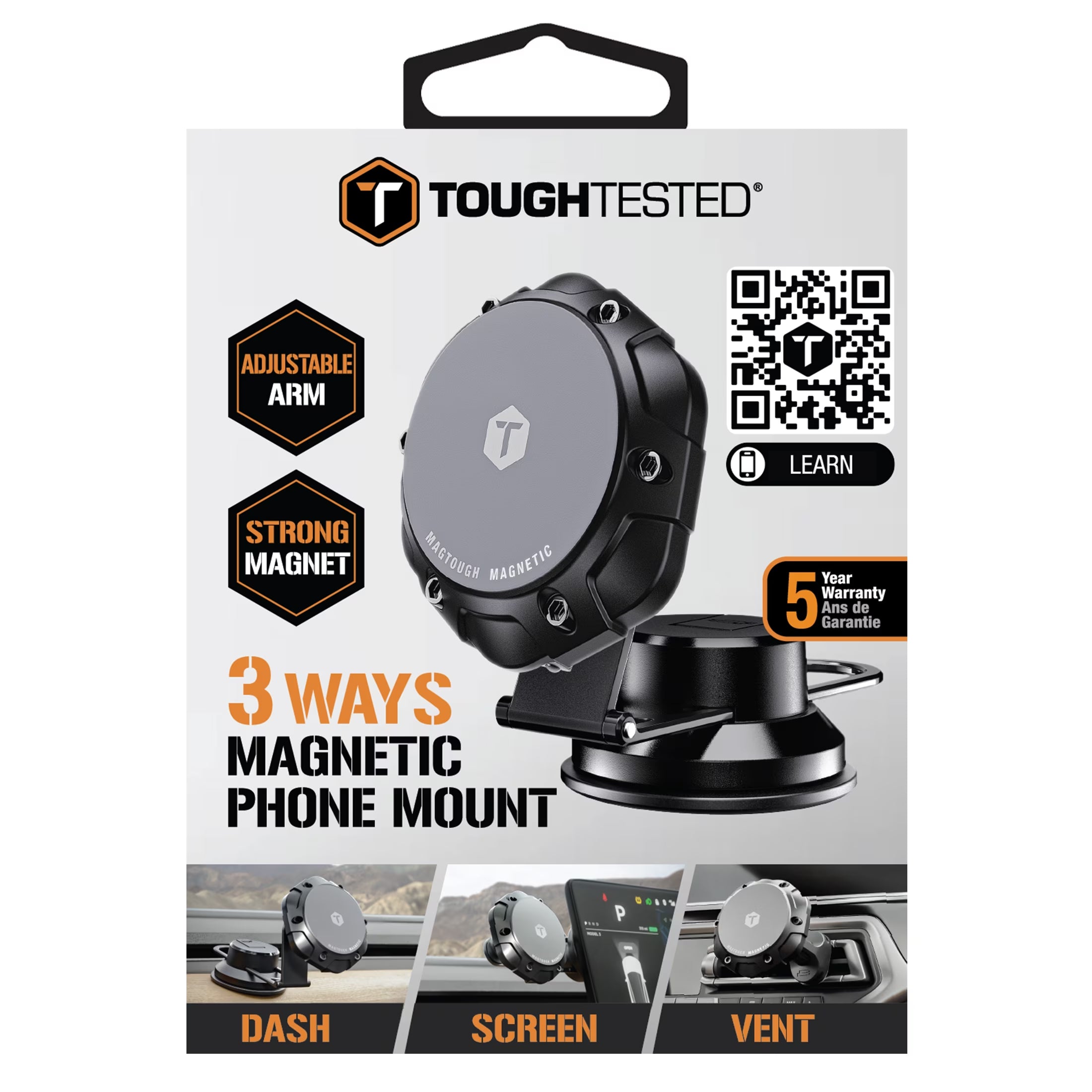 Magtough 3-In-1 Magnetic Car Phone Mount for Dash, Screen & Vent, Magsafe Compatible with Adapter Ring, 360° Adjustable Viewing, Strong Magnetic Hold