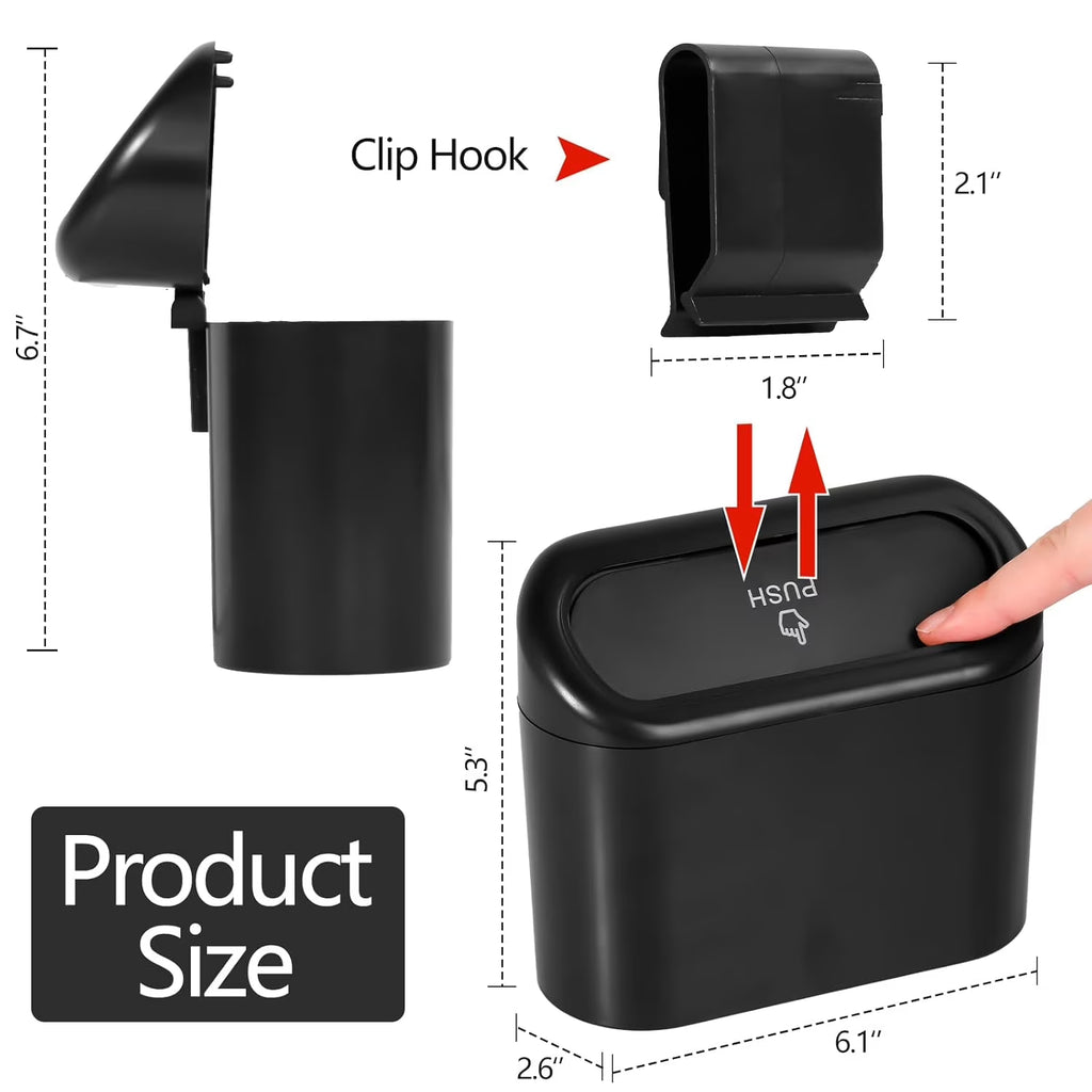 Car Trash Can with Lid - 2 Pack, Mini Auto Garbage Can with 60 Trash Bags, Leakproof Automotive Garbage Container Bin, Multipurpose Organizers and Storage for Car, Home, Office (Black)