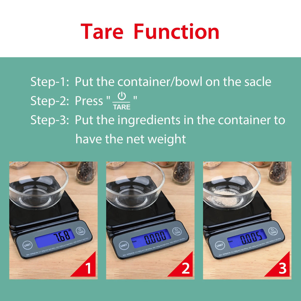 6LB High Precision Digital Kitchen Scale with Blue Backlit, Black