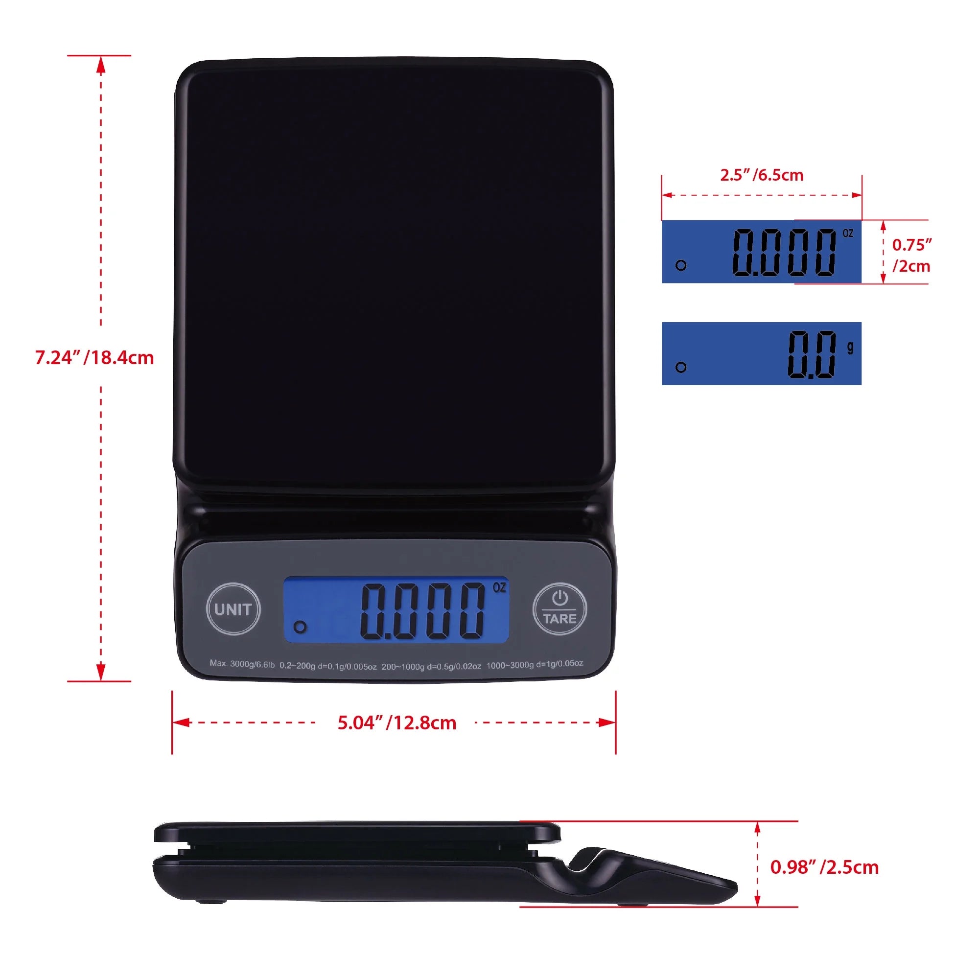 6LB High Precision Digital Kitchen Scale with Blue Backlit, Black