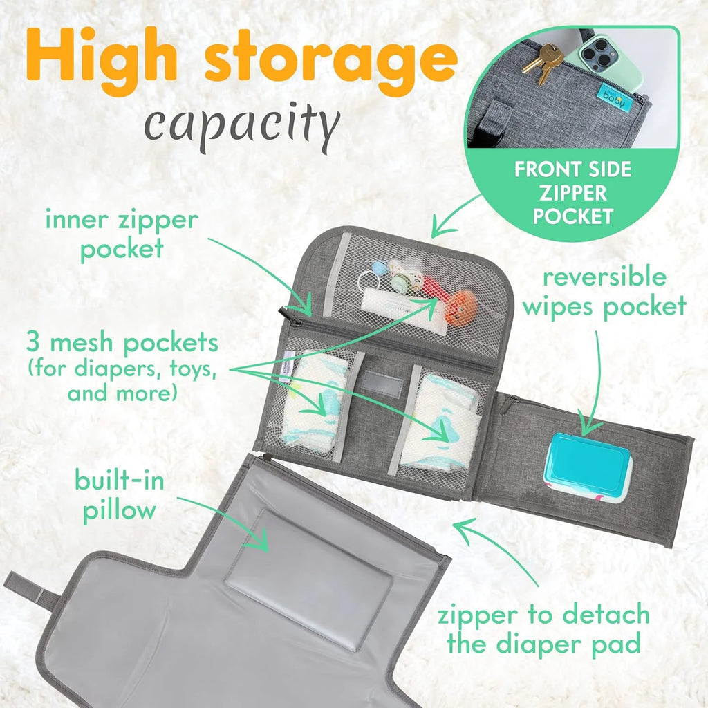 Portable Diaper Changing Pad with Wipes Pocket, Travel Changing Mat for Baby, Premium Grey, 1 Piece