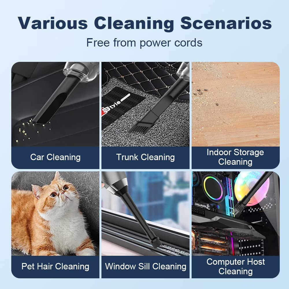 Car Handheld Vacuum Cleaner, 12000Pa Portable 3 in 1 Cordless Air Duster & Air Blower & Pump Mini Dust Vacuum with 4000Mah Battery, Multi-Nozzles for Car Home Office