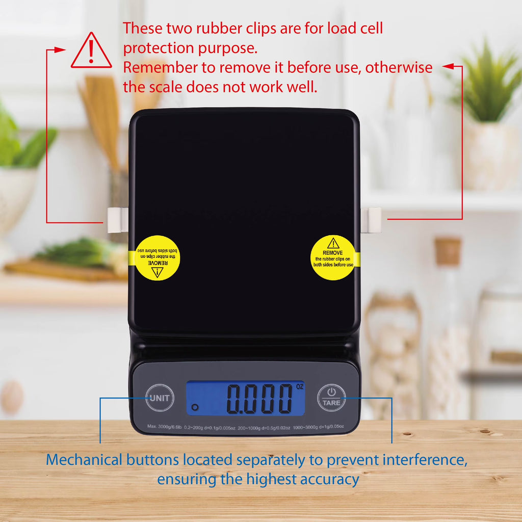 6LB High Precision Digital Kitchen Scale with Blue Backlit, Black
