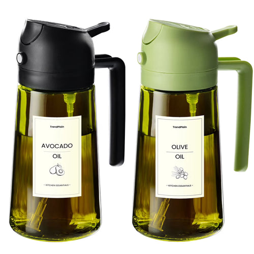 16Oz Olive Oil Sprayer for Cooking, 2 in 1 Olive Oil Spray Bottle and Oil Dispenser with Stickers for Kitchen, Salad, BBQ & Air Fryer, Black&Green