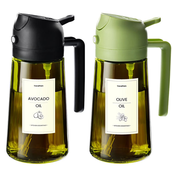 16Oz Olive Oil Sprayer for Cooking, 2 in 1 Olive Oil Spray Bottle and Oil Dispenser with Stickers for Kitchen, Salad, BBQ & Air Fryer, Black&Green