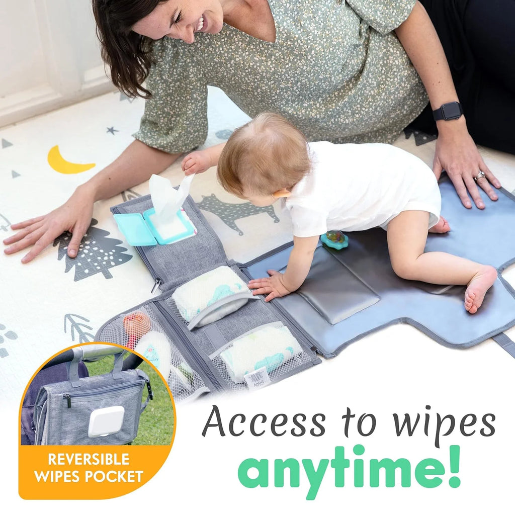 Portable Diaper Changing Pad with Wipes Pocket, Travel Changing Mat for Baby, Premium Grey, 1 Piece