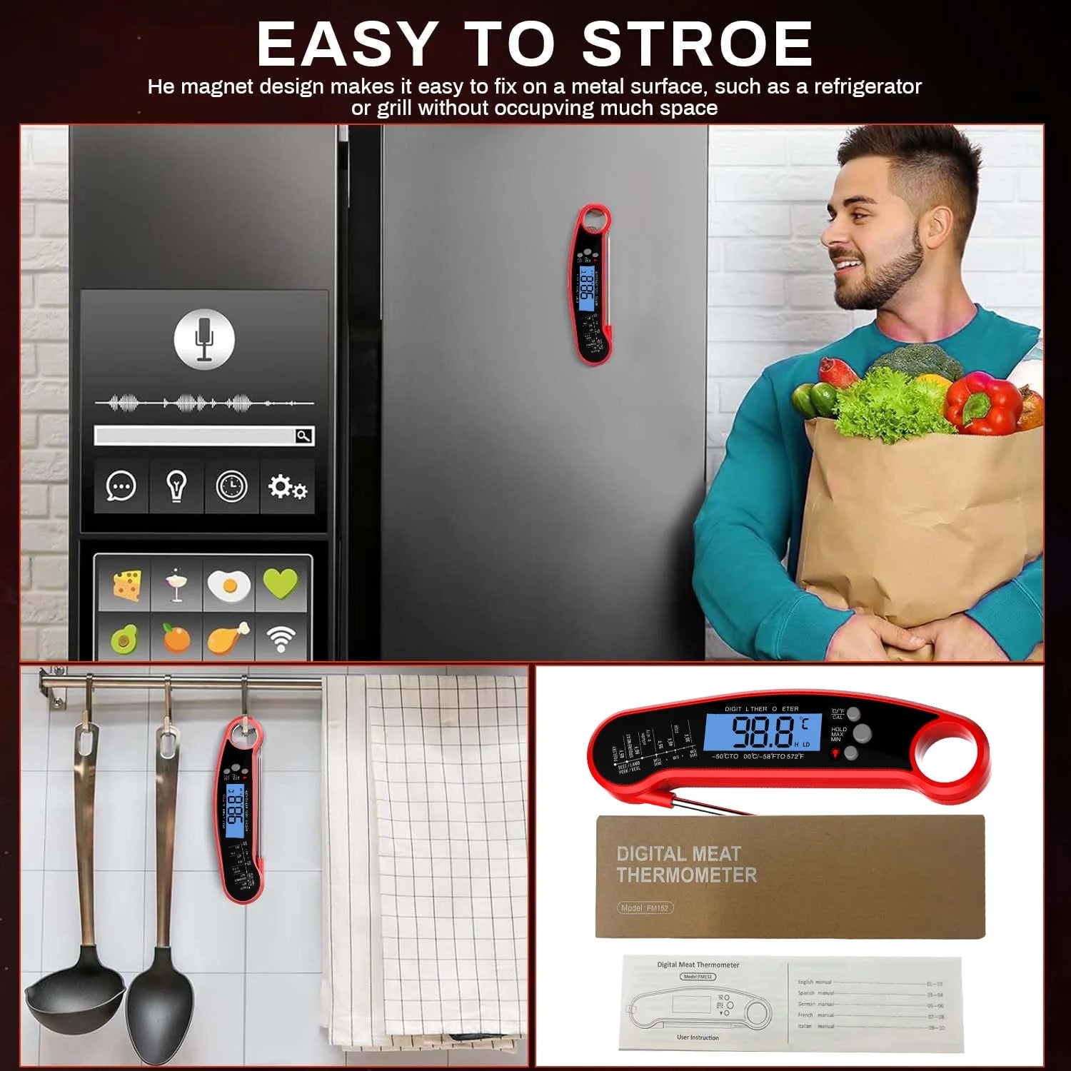 Digital Meat Thermometer for Grilling & Cooking – Waterproof Ultra-Fast Instant Read Food Thermometer with Backlight & Calibration for Kitchen, Deep Fry & BBQ