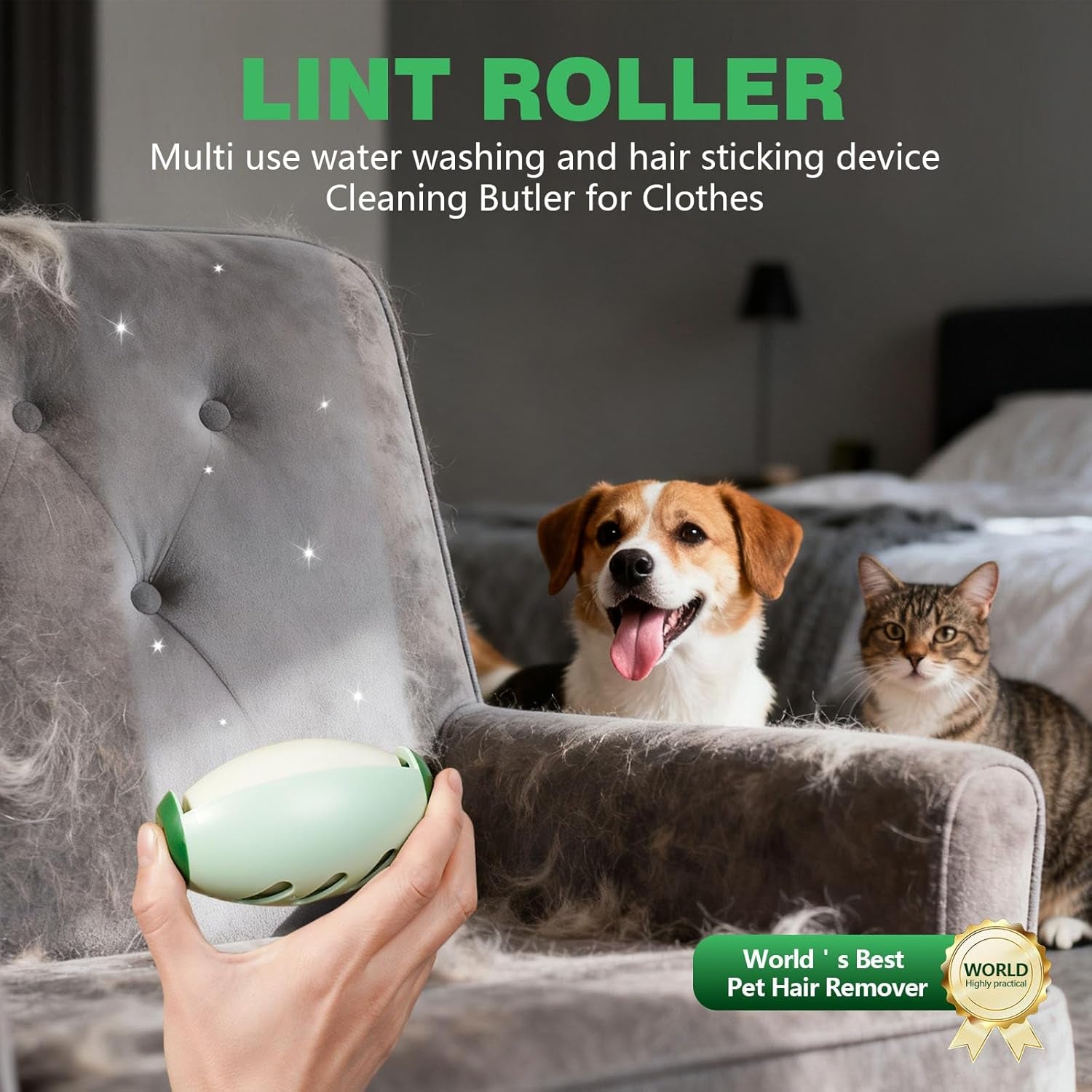 Small Lint Roller, 1 Pack Travel Size Reusable Lint Remover, 2026 Extra Sticky Lint Brush for Clothes and Cat Dog Pet Hair (Green)