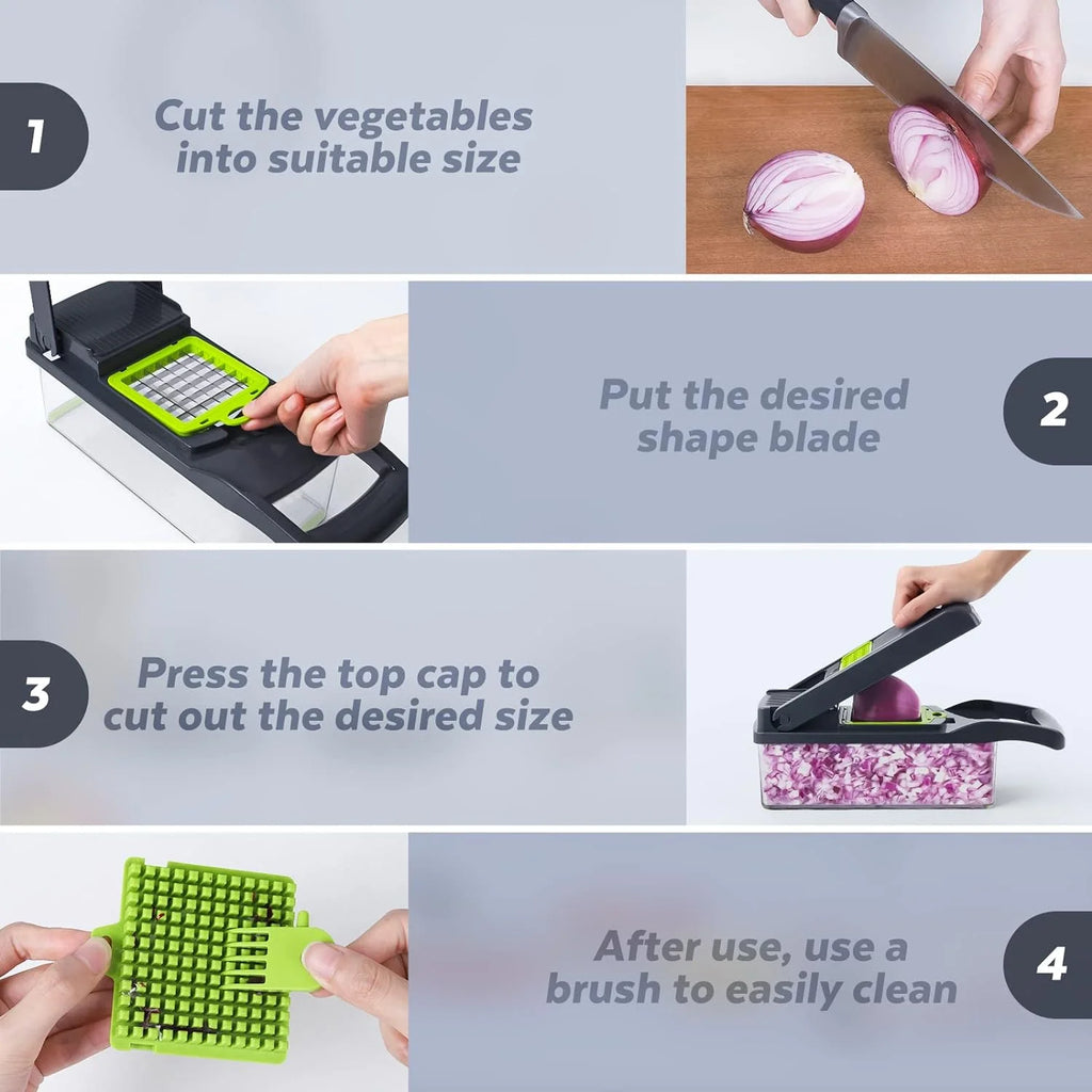 Vegetable Chopper, Pro Onion Chopper, 14 in 1Multifunctional Food Chopper, Kitchen Vegetable Slicer Dicer Cutter,Veggie Chopper with 8 Blades,Carrot Chopper with Container-Kitchen Essentials(Grey)
