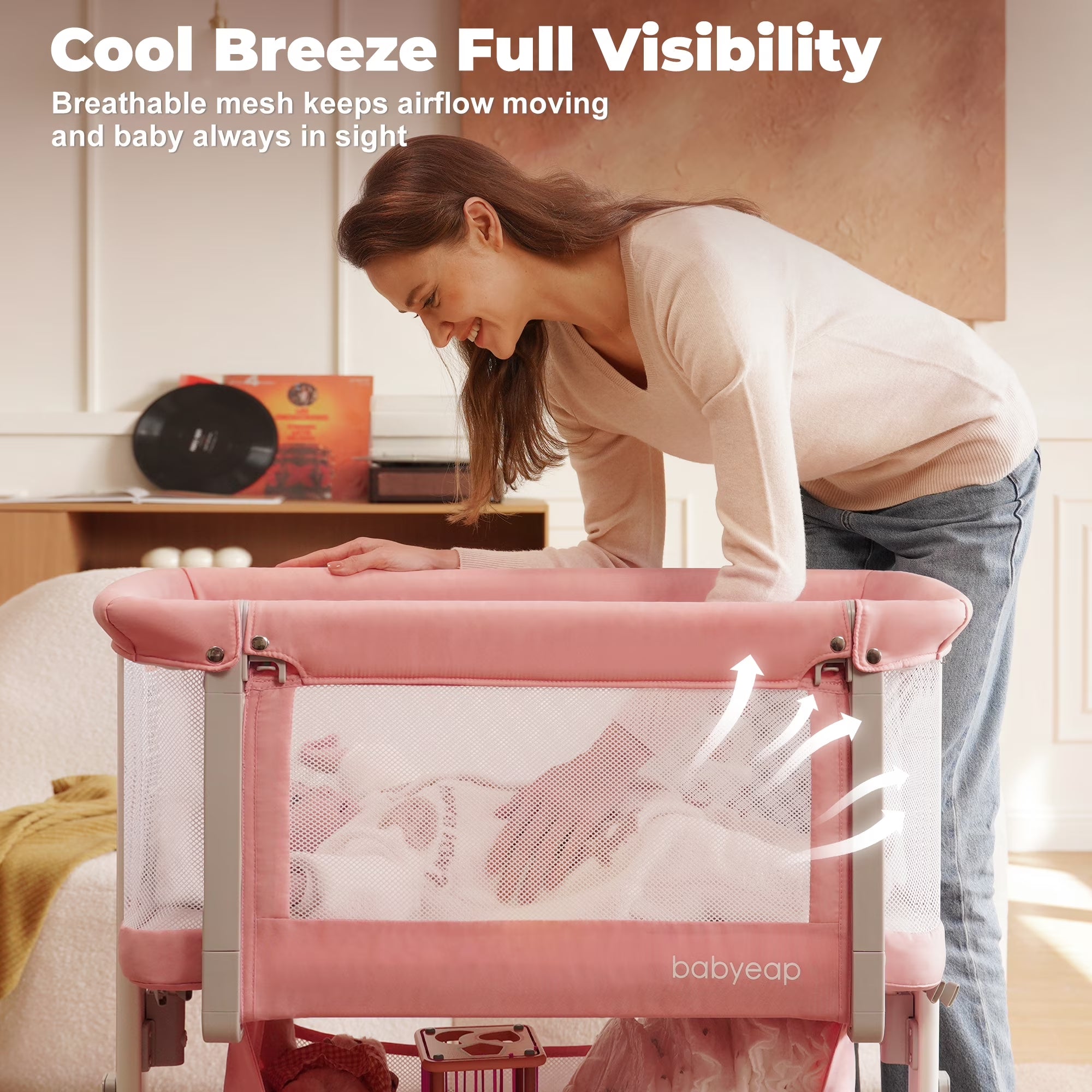 Baby Bassinet for Newborn with Large Storage Basket, Pink