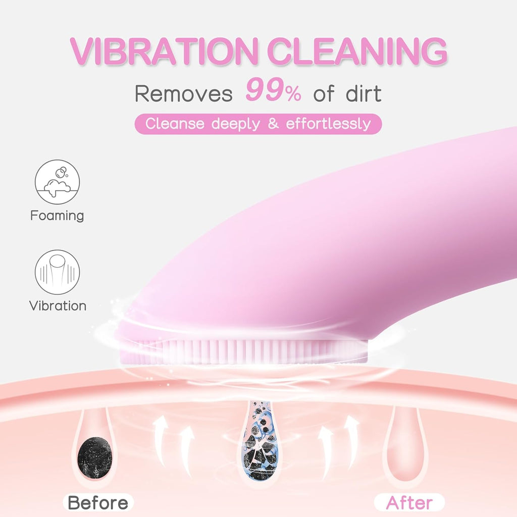 Revolutionary Rechargeable Silicone Facial Cleansing Brush with Heat Massage and Vibrating Exfoliation - Perfect for Deep Cleaning and Skincare Enhancement (Pink)