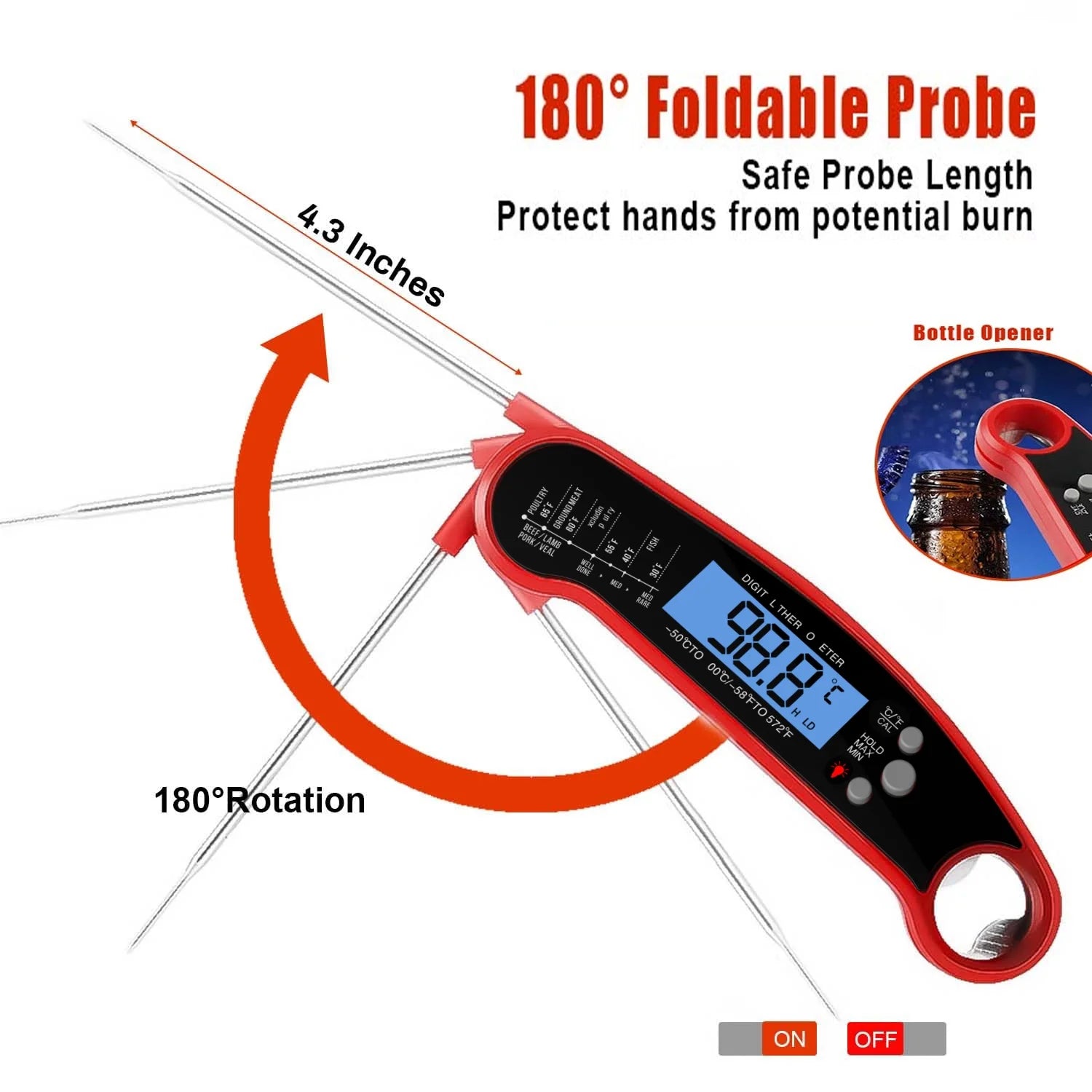 Digital Meat Thermometer for Grilling & Cooking – Waterproof Ultra-Fast Instant Read Food Thermometer with Backlight & Calibration for Kitchen, Deep Fry & BBQ