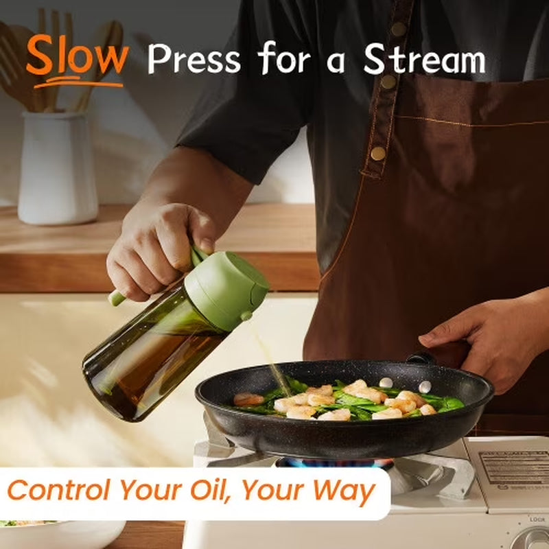 16Oz Olive Oil Sprayer for Cooking, 2 in 1 Olive Oil Spray Bottle and Oil Dispenser with Stickers for Kitchen, Salad, BBQ & Air Fryer, Black&Green