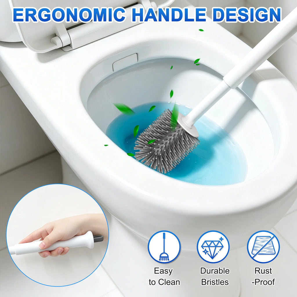 Silicone Toilet Brush with Holder Set, 2-In-1 Bathroom Cleaning Brush with Hidden Tweezer, Deep Cleaning for Toilets, Sinks and Bathtubs, 2 Pack