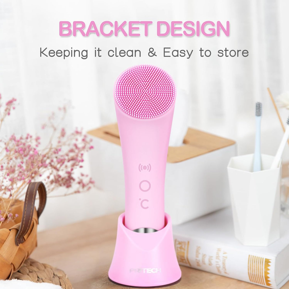 Revolutionary Rechargeable Silicone Facial Cleansing Brush with Heat Massage and Vibrating Exfoliation - Perfect for Deep Cleaning and Skincare Enhancement (Pink)