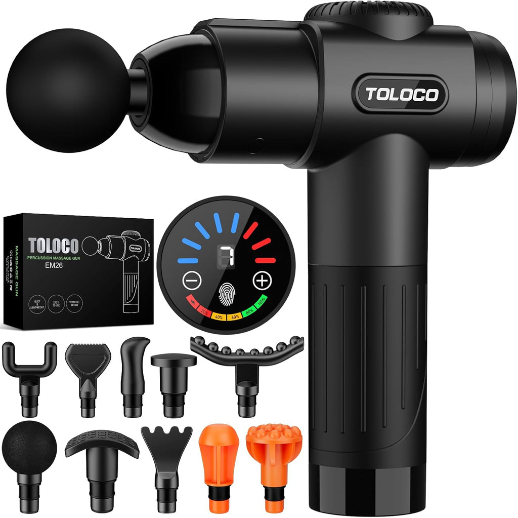 Ultimate Deep Tissue Massage Gun for Athletes - Pain Relief Percussion Massager with 10 Attachments & Whisper-Quiet Motor - Perfect Relaxation Gift for Men & Women, Sleek Black Design