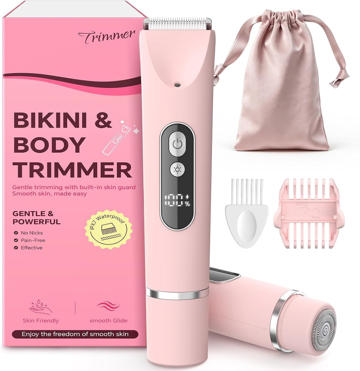 Revolutionary Bikini Trimmer for Women – Smooth Electric Razor for Sensitive Skin, IPX7 Waterproof Wet & Dry Cordless Shaver for All Areas – Perfect for Bikini, Pubic Hair, Face, Underarms & Legs (Pink)