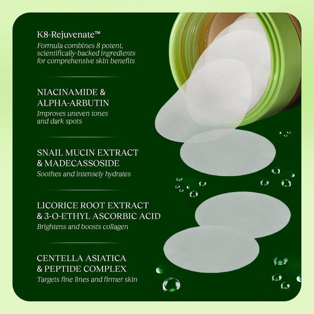 Revitalize Your Skin with JIYU Toner Pads - Korean Skincare Solution for Dark Spots, Wrinkles & Dull Skin - Hydrating Facial Treatment with Snail Mucin, Niacinamide, Peptides & Centella - 100 Count