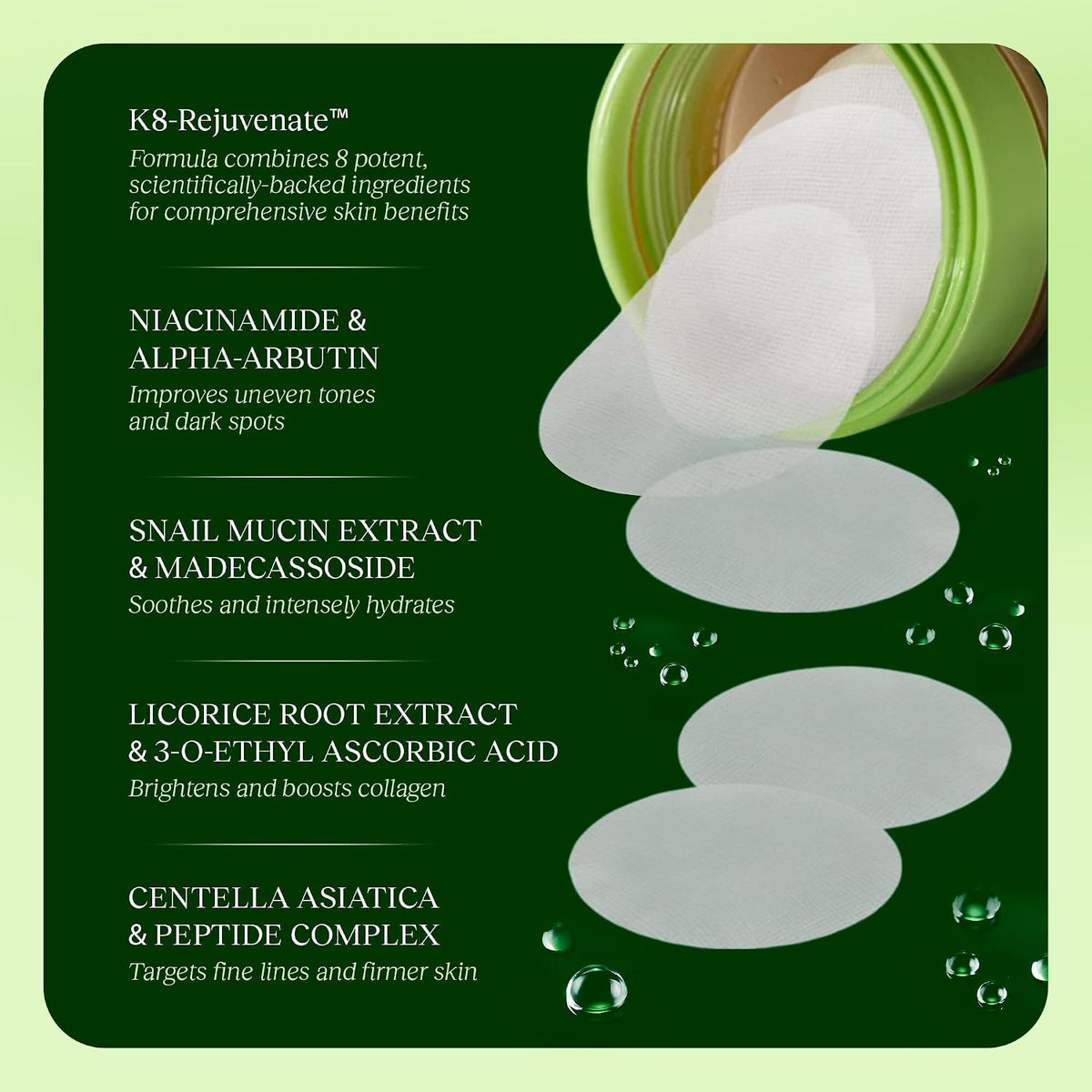 Revitalize Your Skin with JIYU Toner Pads - Korean Skincare Solution for Dark Spots, Wrinkles & Dull Skin - Hydrating Facial Treatment with Snail Mucin, Niacinamide, Peptides & Centella - 100 Count