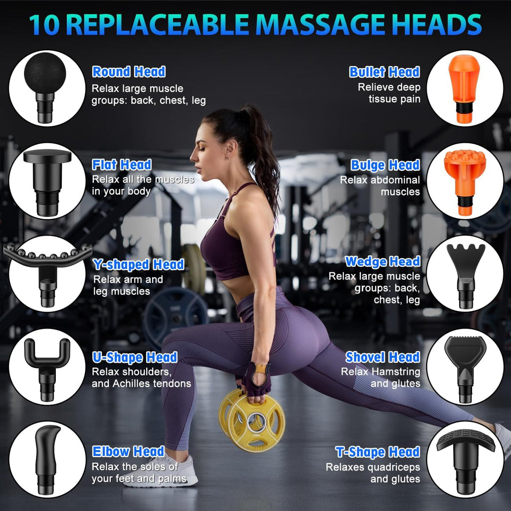 Ultimate Deep Tissue Massage Gun for Athletes - Pain Relief Percussion Massager with 10 Attachments & Whisper-Quiet Motor - Perfect Relaxation Gift for Men & Women, Sleek Black Design