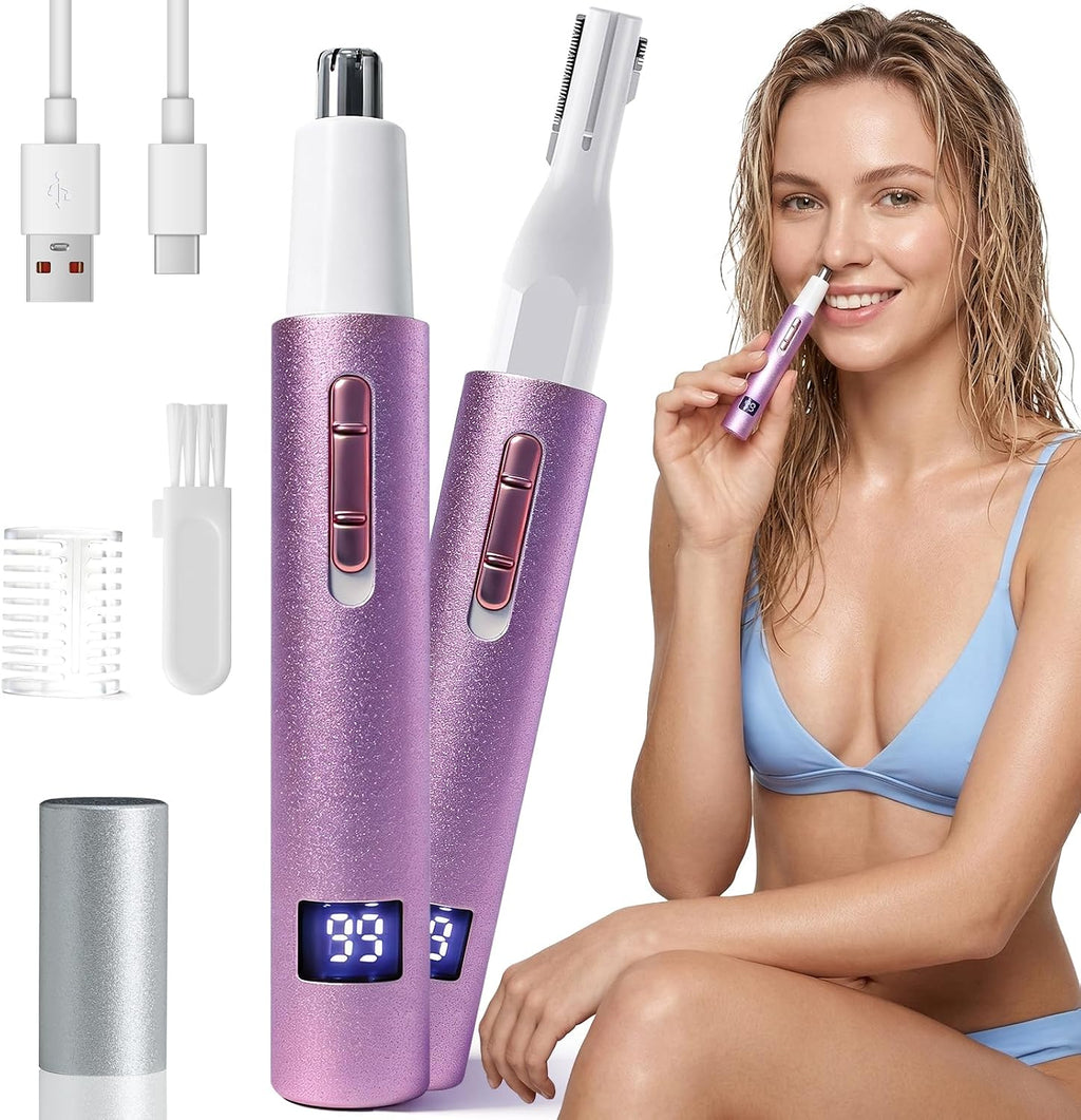 Ultimate 2-in-1 LED Display Nose and Eyebrow Hair Trimmer for Effortless Grooming - Rechargeable, Painless, and Travel-Friendly