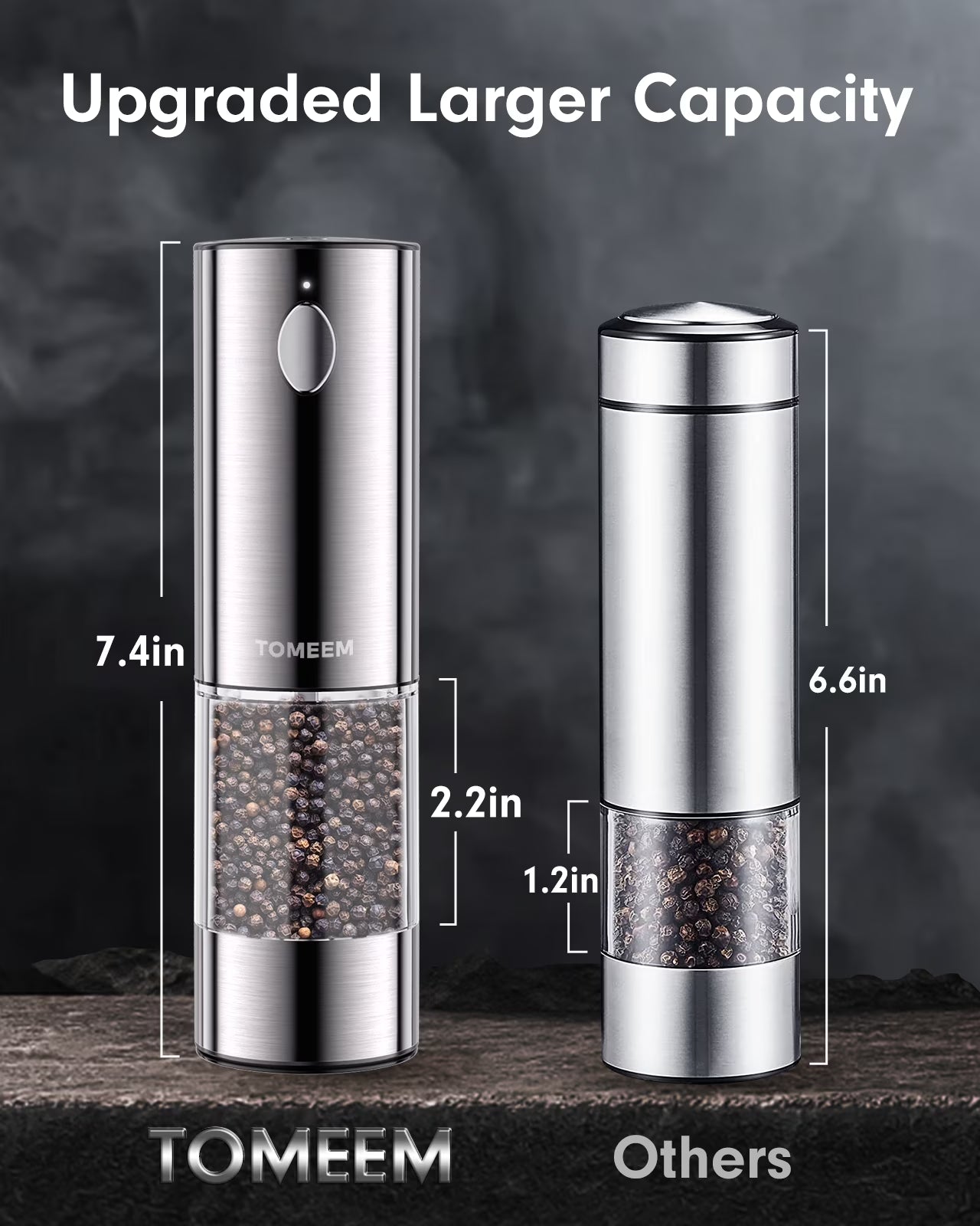 Electric Salt and Pepper Grinder Set Rechargeable with LED Lights, Stainless Steel Automatic Pepper and Salt Grinder Refillable with 5 Adjustable
