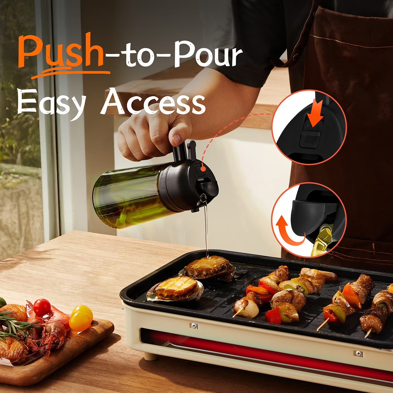16Oz Olive Oil Sprayer for Cooking, 2 in 1 Olive Oil Spray Bottle and Oil Dispenser with Stickers for Kitchen, Salad, BBQ & Air Fryer, Black&Green