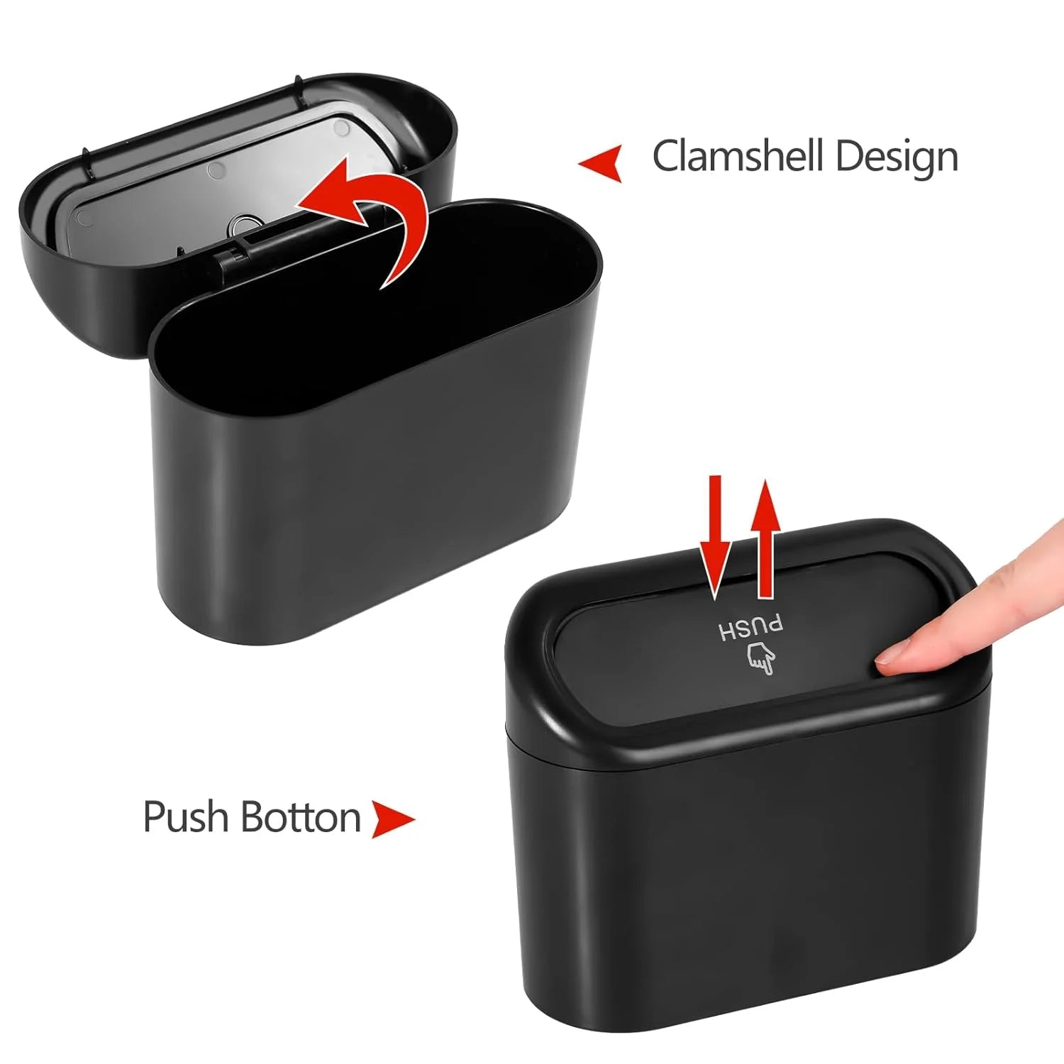 Car Trash Can with Lid - 2 Pack, Mini Auto Garbage Can with 60 Trash Bags, Leakproof Automotive Garbage Container Bin, Multipurpose Organizers and Storage for Car, Home, Office (Black)