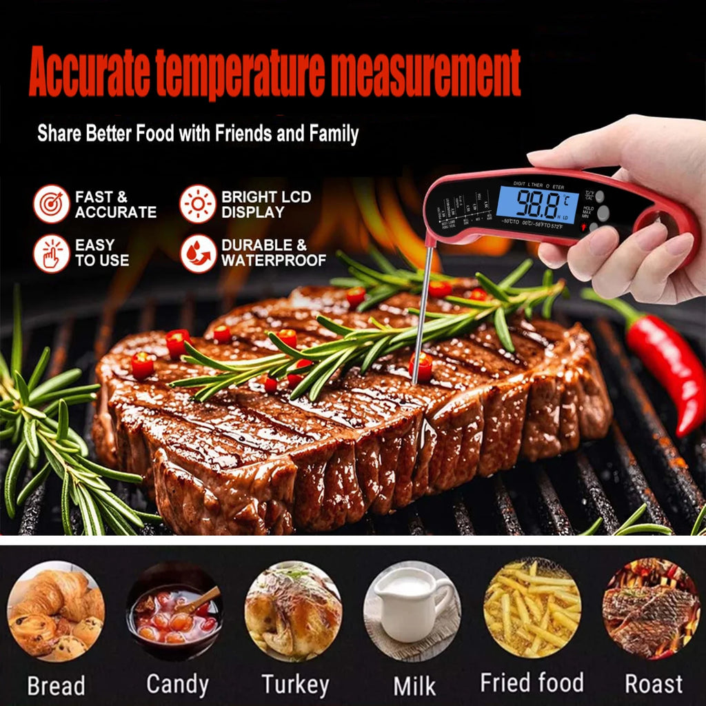 Digital Meat Thermometer for Grilling & Cooking – Waterproof Ultra-Fast Instant Read Food Thermometer with Backlight & Calibration for Kitchen, Deep Fry & BBQ