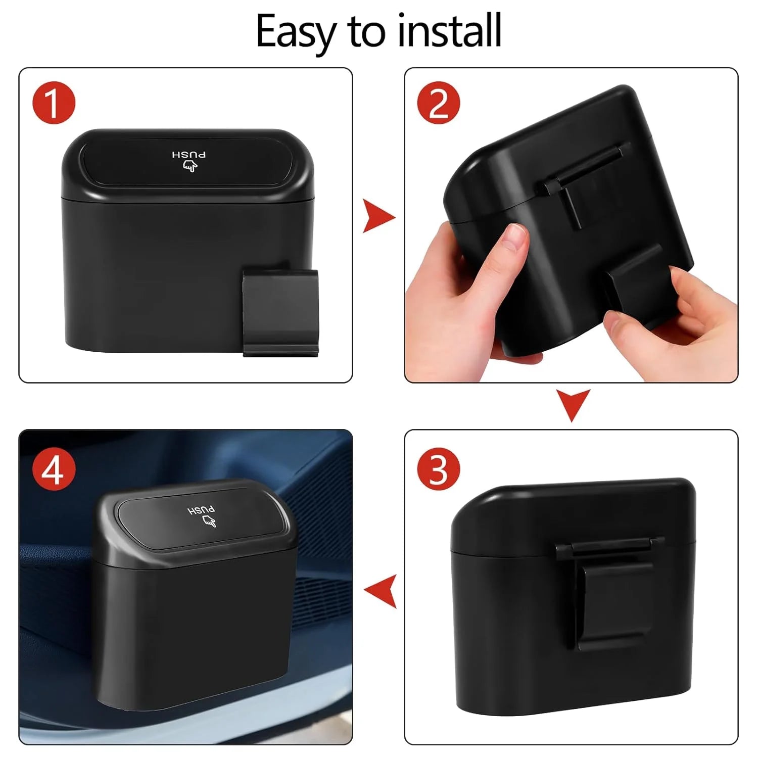 Car Trash Can with Lid - 2 Pack, Mini Auto Garbage Can with 60 Trash Bags, Leakproof Automotive Garbage Container Bin, Multipurpose Organizers and Storage for Car, Home, Office (Black)