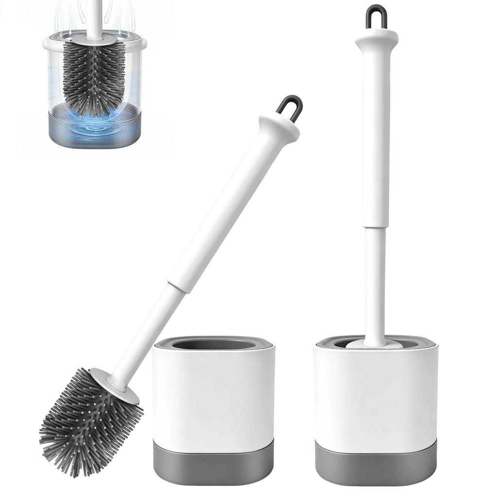 Silicone Toilet Brush with Holder Set, 2-In-1 Bathroom Cleaning Brush with Hidden Tweezer, Deep Cleaning for Toilets, Sinks and Bathtubs, 2 Pack