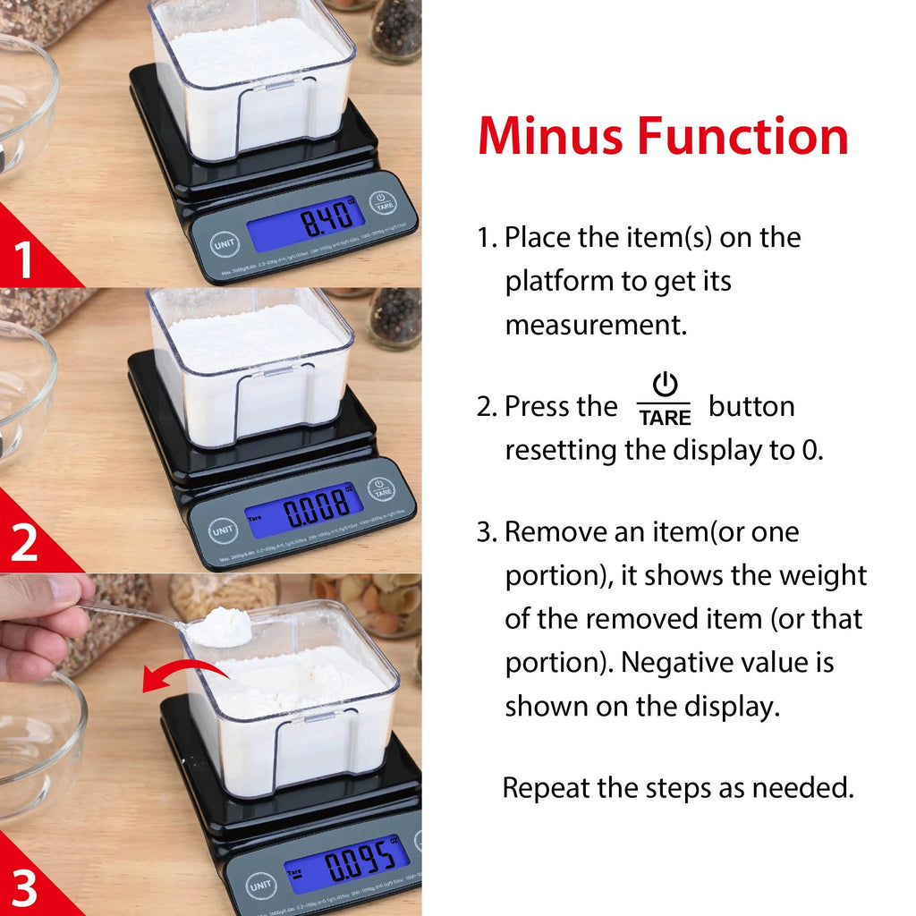 6LB High Precision Digital Kitchen Scale with Blue Backlit, Black