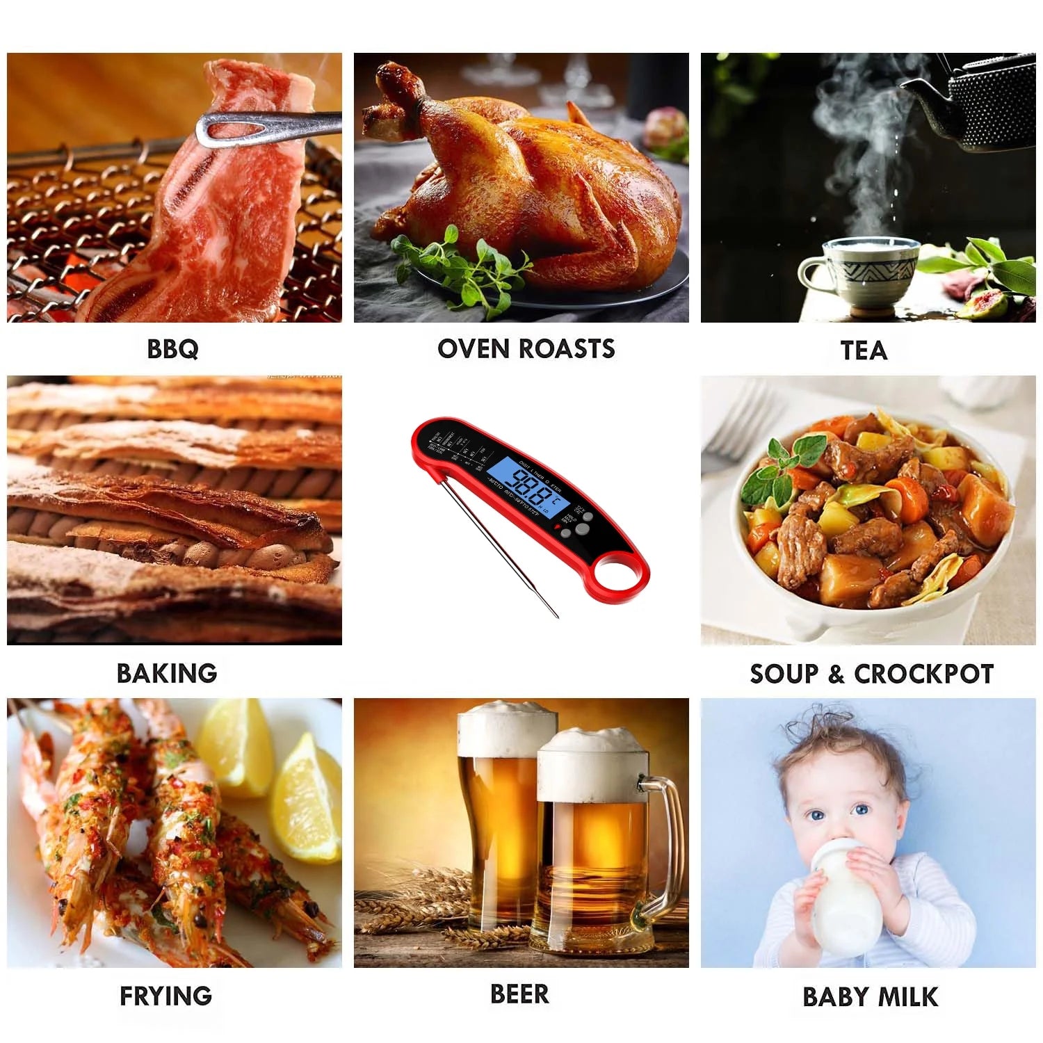 Digital Meat Thermometer for Grilling & Cooking – Waterproof Ultra-Fast Instant Read Food Thermometer with Backlight & Calibration for Kitchen, Deep Fry & BBQ