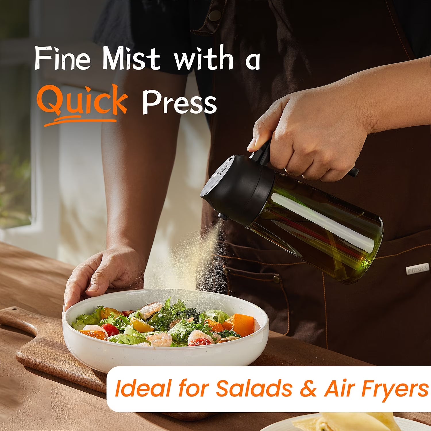 16Oz Olive Oil Sprayer for Cooking, 2 in 1 Olive Oil Spray Bottle and Oil Dispenser with Stickers for Kitchen, Salad, BBQ & Air Fryer, Black&Green