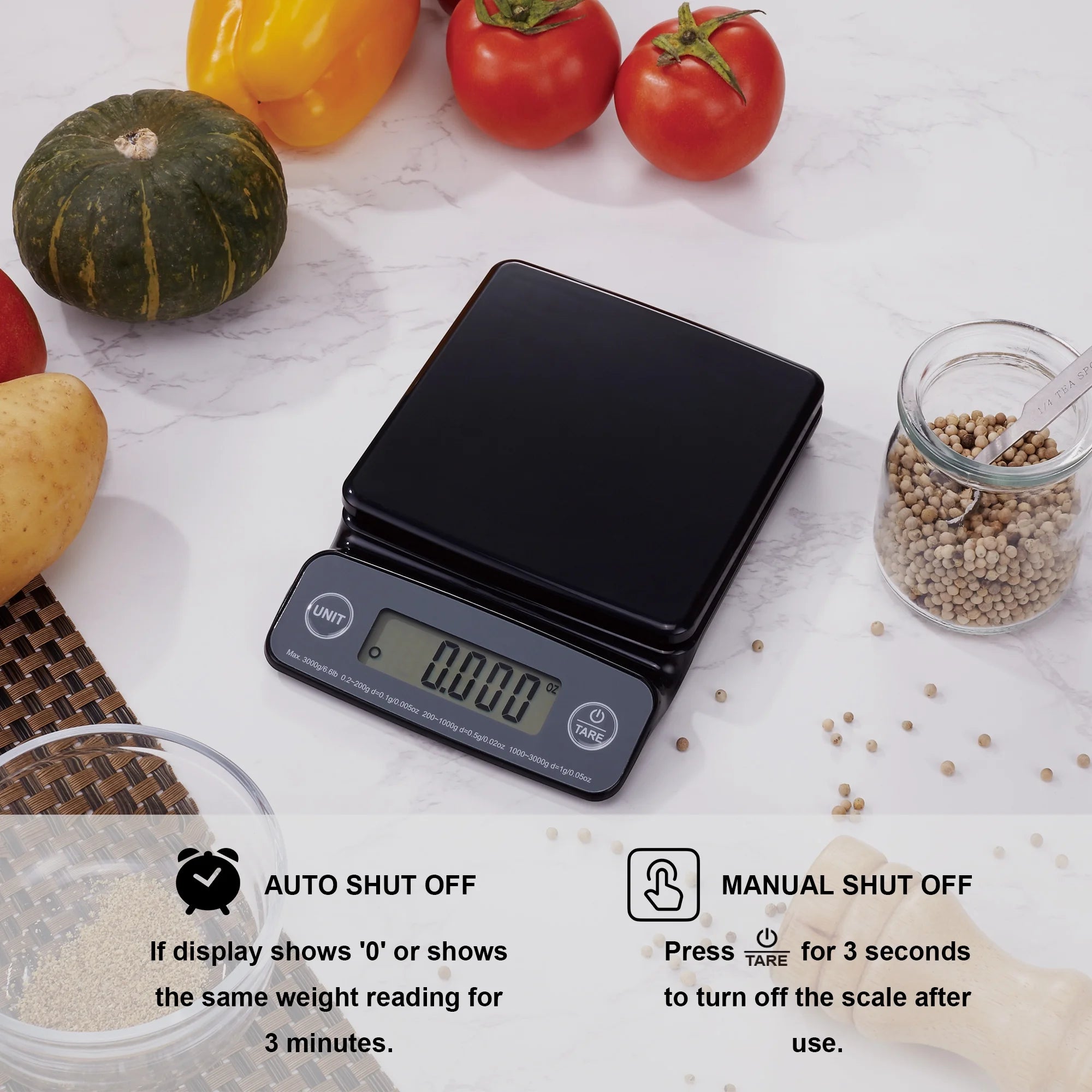 6LB High Precision Digital Kitchen Scale with Blue Backlit, Black