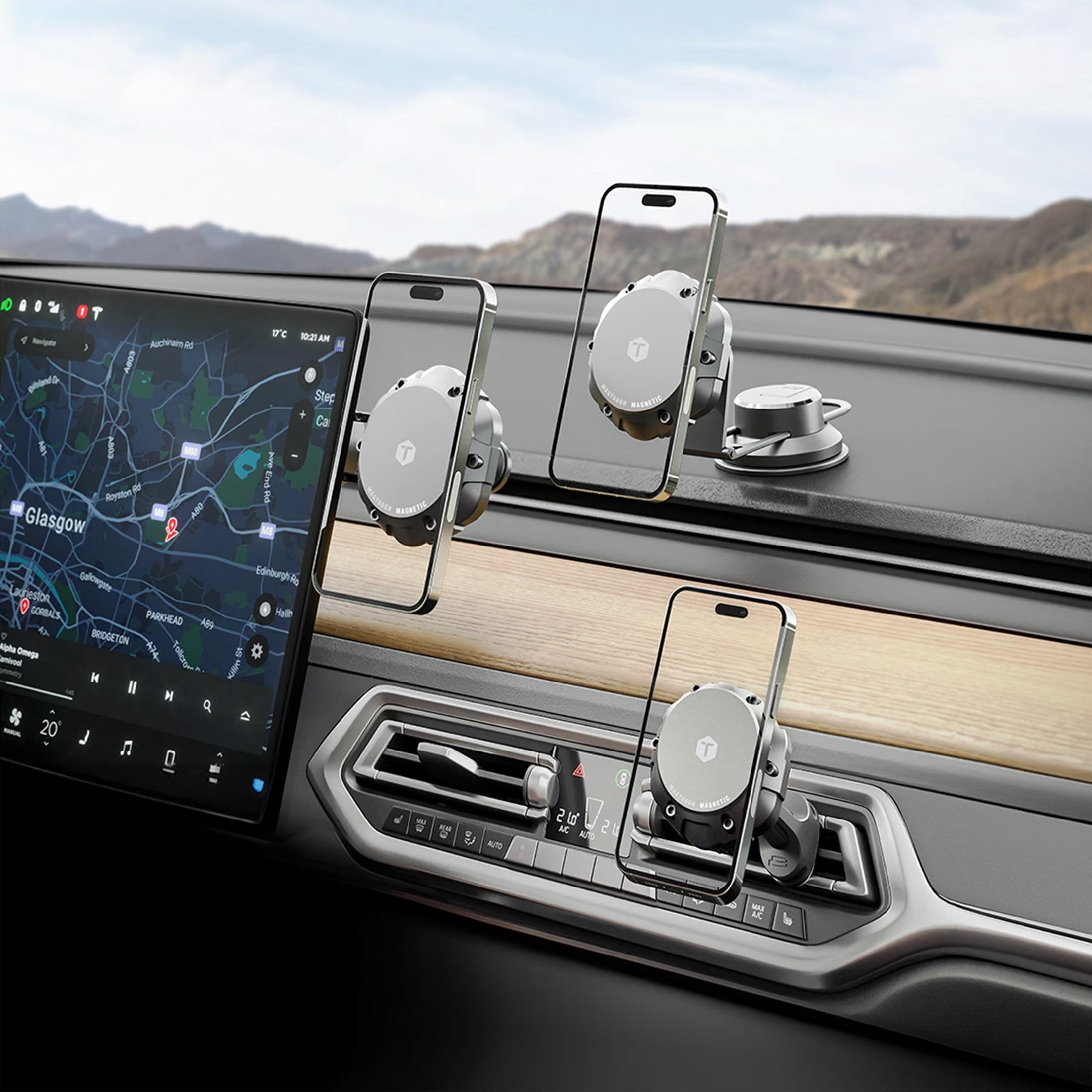 Magtough 3-In-1 Magnetic Car Phone Mount for Dash, Screen & Vent, Magsafe Compatible with Adapter Ring, 360° Adjustable Viewing, Strong Magnetic Hold