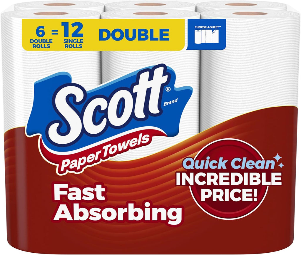 Scott Paper Towels, Choose-A-Sheet, 6 Double Rolls = 12 Regular Rolls (108 Sheets per Roll)