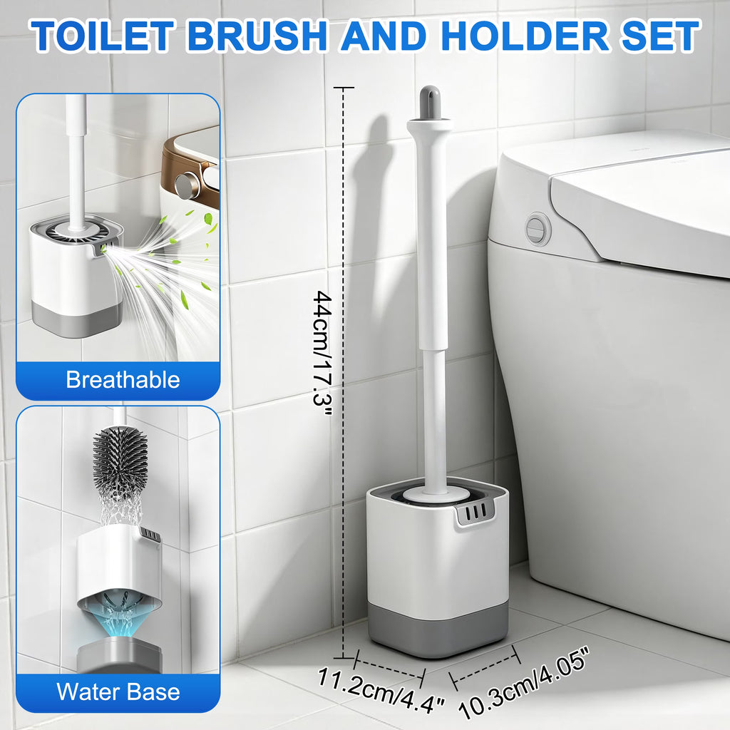 Silicone Toilet Brush with Holder Set, 2-In-1 Bathroom Cleaning Brush with Hidden Tweezer, Deep Cleaning for Toilets, Sinks and Bathtubs, 2 Pack