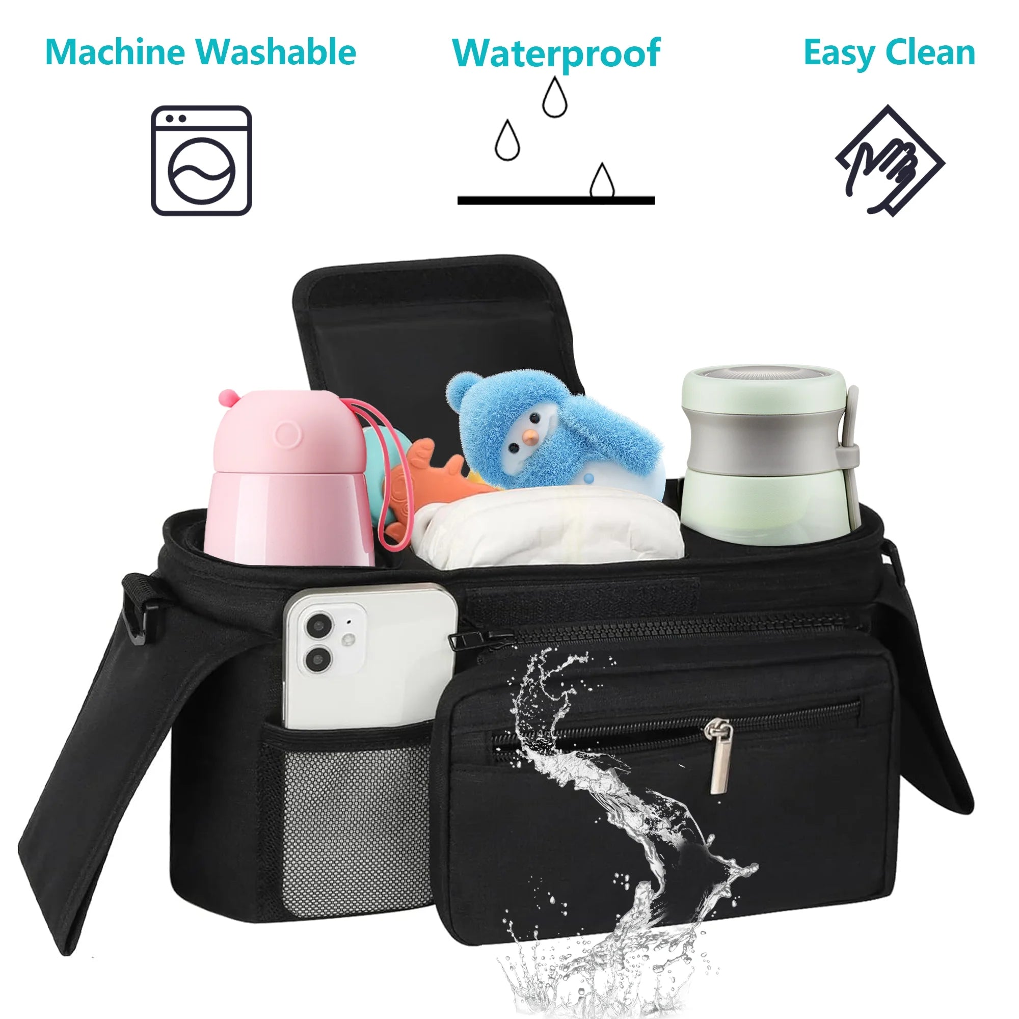 universal-stroller-organizer-insulated-cup-holder-caddy-with-phone